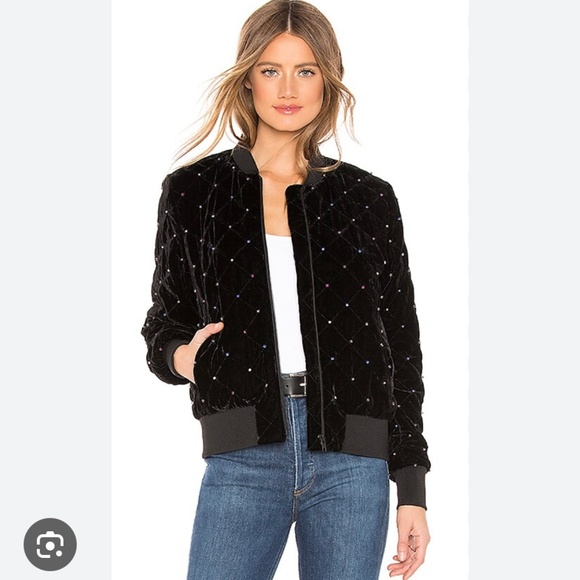 Parker Meredith Velvet Bomber Jacket With Rhinestones - Picture 1 of 11